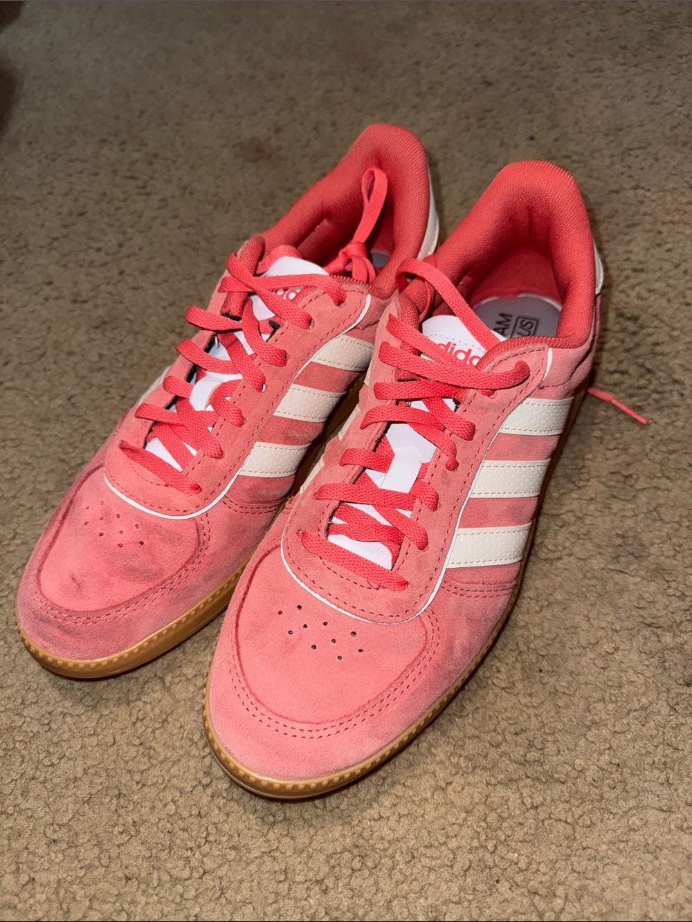 adidas Women’s Coral Pink Suede Three-Stripe Sneakers